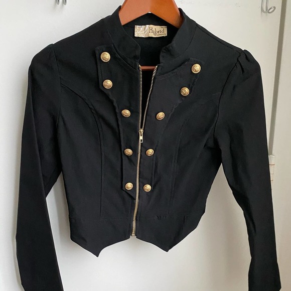 Military Crop Stretch Gold Zip Up Blazer Jacket S - Picture 5 of 9